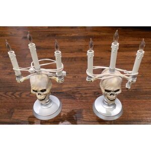Vintage 90s Trendmasters Halloween Skull Candelabra Candle Lamps Set of 2